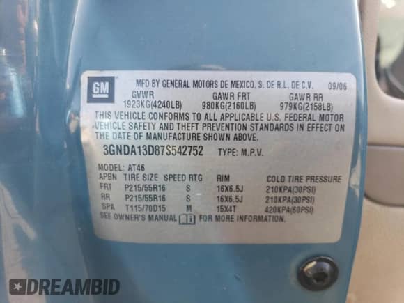 ✅ 2007 Chevrolet HHR LS • VIN: 3GNDA13D87S542752 • Lot: 85106435. Wystawiony na Copart z przebiegiem 165 804 mil. Bezpłatny archiwum sprzedaży aukcyjnych z USA i szczegółowy raport historii pojazdu na DreamBid. Zdjęcie 12.