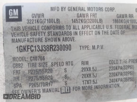 ✅ 2008 GMC Yukon SLT 4SA • VIN: 1GKFC13J38R230090 • Лот: 43485961. Опубликован ранее на IAAI с пробегом 184 042 миль. Бесплатный доступ к архиву аукционных продаж из США и подробный отчёт об истории автомобиля на DreamBid. Изображение 9.