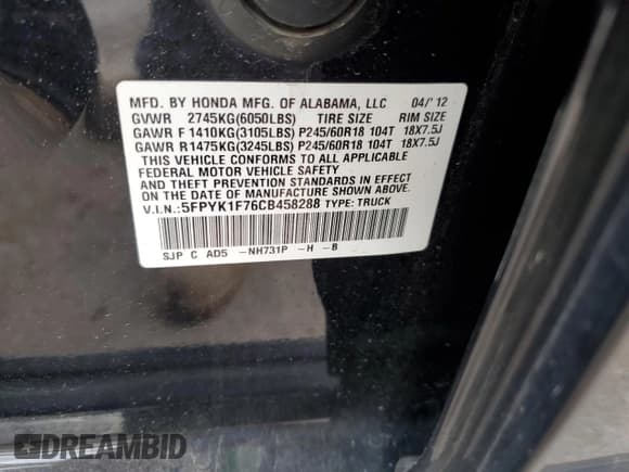 ✅ 2012 Honda Ridgeline Sport • VIN: 5FPYK1F76CB458288 • Лот: 81658455. Опубликован ранее на Copart с пробегом 58 590 миль. Бесплатный доступ к архиву аукционных продаж из США и подробный отчёт об истории автомобиля на DreamBid. Изображение 13.
