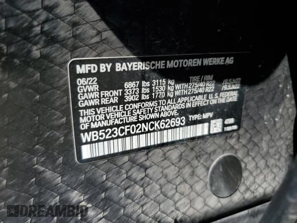 ✅ 2022 BMW iX xDrive50 • VIN: WB523CF02NCK62693 • Lot: 65888515. Listed on Copart with 75,494 mi. Free auction sales archive from the USA and detailed vehicle history report at DreamBid. Image 13.