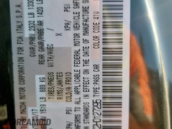 ✅ 2017 FIAT 124 Spider Elaborazione Abarth • VIN: JC1NFAEK2H0127295 • Lot: 92300825. Listed on Copart with 43,564 mi. Free auction sales archive from the USA and detailed vehicle history report at DreamBid. Image 12.