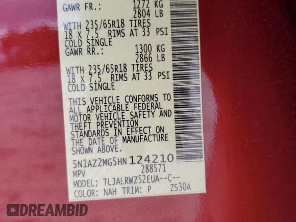 ✅ 2017 Nissan Murano Platinum • VIN: 5N1AZ2MG5HN124210 • Lot: 82748795. Listed on Copart with 49,738 mi. Free auction sales archive from the USA and detailed vehicle history report at DreamBid. Image 13.