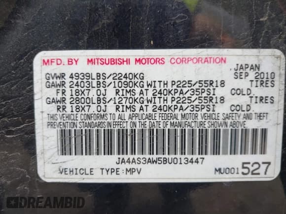 ✅ 2011 Mitsubishi Outlander SE • VIN: JA4AS3AW5BU013447 • Lot: 42256531. Listed on IAAI with 219,832 mi. Free auction sales archive from the USA and detailed vehicle history report at DreamBid. Image 9.