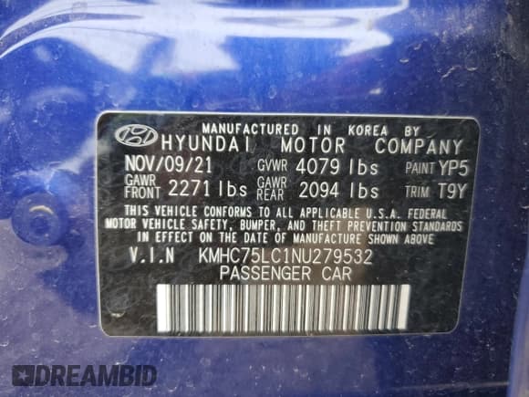 ✅ 2022 Hyundai Ioniq SE • VIN: KMHC75LC1NU279532 • Lot: 59130984. Wystawiony na Copart z przebiegiem 40 822 mil. Bezpłatny archiwum sprzedaży aukcyjnych z USA i szczegółowy raport historii pojazdu na DreamBid. Zdjęcie 15.