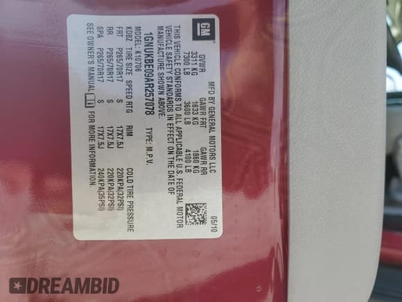 ✅ 2010 Chevrolet Tahoe LT • VIN: 1GNUKBE09AR257078 • Лот: 84523195. Опубликован ранее на Copart с пробегом Не указан. Бесплатный доступ к архиву аукционных продаж из США и подробный отчёт об истории автомобиля на DreamBid. Изображение 12.