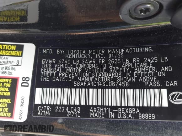 ✅ 2025 Lexus ES 300h Ultra Luxury • VIN: 58AFA1C14SU067458 • Lot: 43298745. Wystawiony na IAAI z przebiegiem 3 763 mil. Bezpłatny archiwum sprzedaży aukcyjnych z USA i szczegółowy raport historii pojazdu na DreamBid. Zdjęcie 9.