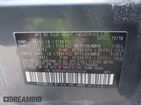 ✅ 2017 Subaru Outback Limited • VIN: 4S4BSANC6H3313054 • Lot: 43587962. Wystawiony na IAAI z przebiegiem 105 747 mil. Bezpłatny archiwum sprzedaży aukcyjnych z USA i szczegółowy raport historii pojazdu na DreamBid. Zdjęcie 9.