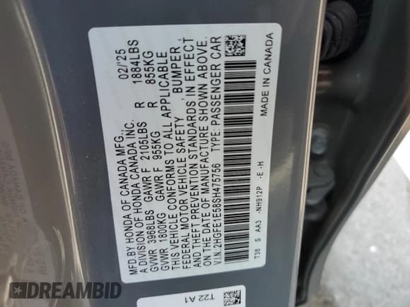✅ 2025 Honda Civic Si • VIN: 2HGFE1E58SH475756 • Lot: 71217215. Wystawiony na Copart z przebiegiem 9 229 mil. Bezpłatny archiwum sprzedaży aukcyjnych z USA i szczegółowy raport historii pojazdu na DreamBid. Zdjęcie 12.