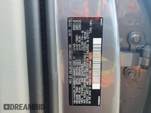 ✅ 2019 Volvo XC90 Inscription • VIN: YV4A22PL7K1488013 • Lot: 54971535. Listed on Copart with 81,804 mi. Free auction sales archive from the USA and detailed vehicle history report at DreamBid. Image 13.