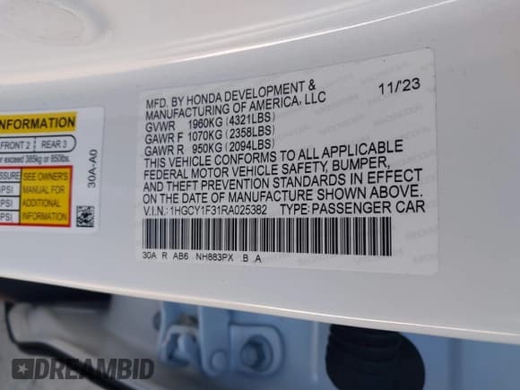 ✅ 2024 Honda Accord EX • VIN: 1HGCY1F31RA025382 • Lot: 43426630. Wystawiony na IAAI z przebiegiem 110 268 mil. Bezpłatny archiwum sprzedaży aukcyjnych z USA i szczegółowy raport historii pojazdu na DreamBid. Zdjęcie 9.