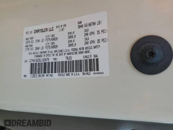 2008 Dodge 1500 SLT с VIN 1D7HA18228J163479, выставлен на аукционе Copart как лот 75367094 с пробегом 152 052 миль миль и Списание • Salvage title. История ставок и продаж доступна на DreamBid. Изображение 12.