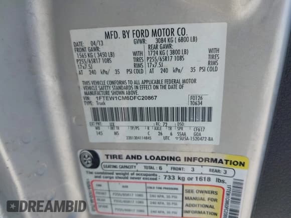 ✅ 2013 Ford F-150 XL • VIN: 1FTEW1CM6DFC20867 • Лот: 42837603. Опубликован ранее на IAAI с пробегом 180 632 миль. Бесплатный доступ к архиву аукционных продаж из США и подробный отчёт об истории автомобиля на DreamBid. Изображение 9.