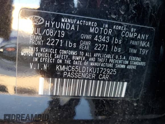 2019 Hyundai Ioniq с VIN KMHC65LD1KU172925, выставлен на аукционе Copart как лот 41820924 с пробегом 61 092 миль миль и Списание • Salvage title. История ставок и продаж доступна на DreamBid. Изображение 12.