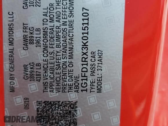 ✅ 2019 Chevrolet Camaro 2LT • VIN: 1G1FD1RX3K0151107 • Лот: 64875885. Опубликован ранее на Copart с пробегом 43 020 миль. Бесплатный доступ к архиву аукционных продаж из США и подробный отчёт об истории автомобиля на DreamBid. Изображение 13.