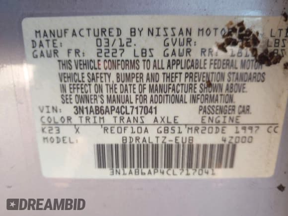 ✅ 2012 Nissan Sentra 2.0 • VIN: 3N1AB6AP4CL717041 • Lot: 43714754. Listed on IAAI with 154,056 mi. Free auction sales archive from the USA and detailed vehicle history report at DreamBid. Image 9.