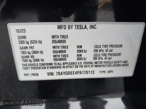 ✅ 2023 Tesla Model Y Long Range • VIN: 7SAYGDEE4PA178113 • Lot: 43376502. Listed on IAAI with 29,060 mi. Free auction sales archive from the USA and detailed vehicle history report at DreamBid. Image 9.