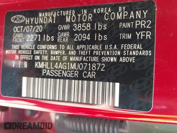 ✅ 2021 Hyundai Elantra SE • VIN: KMHLL4AG1MU071872 • Lot: 43457624. Listed on IAAI with 63,154 mi. Free auction sales archive from the USA and detailed vehicle history report at DreamBid. Image 9.