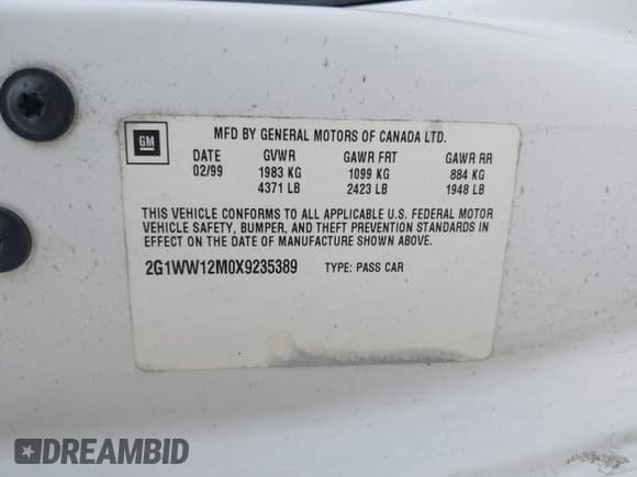 ✅ 1999 Chevrolet Monte Carlo LS • VIN: 2G1WW12M0X9235389 • Lot: 42434213. Listed on IAAI with 66,337 mi. Free auction sales archive from the USA and detailed vehicle history report at DreamBid. Image 9.