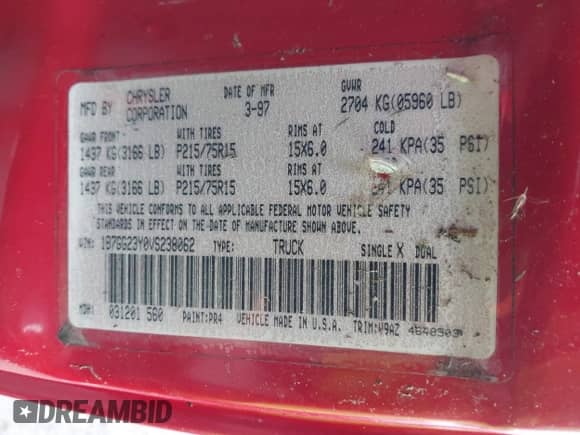 1997 Dodge Dakota with VIN 1B7GG23Y0VS238062, listed as a IAAI auction lot 42170397 with Not provided miles and . Bid and sale history available at DreamBid. Image 9.