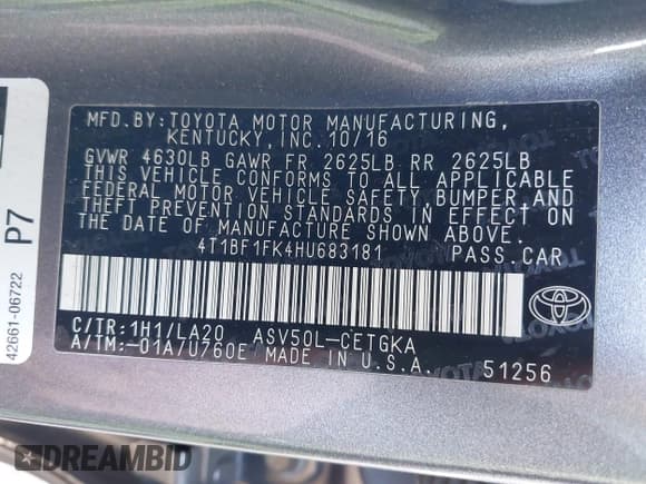 ✅ 2017 Toyota Camry SE • VIN: 4T1BF1FK4HU683181 • Лот: 43711249. Опубликован ранее на IAAI с пробегом 181 171 миль. Бесплатный доступ к архиву аукционных продаж из США и подробный отчёт об истории автомобиля на DreamBid. Изображение 9.