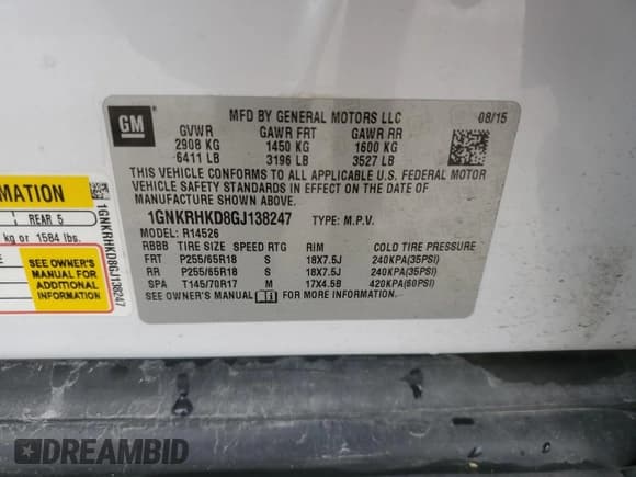 ✅ 2016 Chevrolet Traverse LT • VIN: 1GNKRHKD8GJ138247 • Lot: 63989154. Wystawiony na Copart z przebiegiem 191 548 mil. Bezpłatny archiwum sprzedaży aukcyjnych z USA i szczegółowy raport historii pojazdu na DreamBid. Zdjęcie 13.