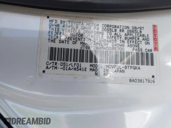 ✅ 1998 Lexus ES 300 • VIN: JT8BF28G6W0085700 • Lot: 43707760. Listed on IAAI with 171,372 mi. Free auction sales archive from the USA and detailed vehicle history report at DreamBid. Image 9.