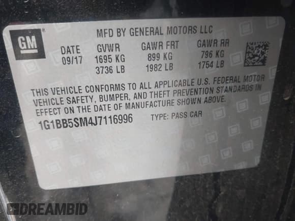 ✅ 2018 Chevrolet Cruze LS • VIN: 1G1BB5SM4J7116996 • Lot: 43534133. Listed on IAAI with 204,194 mi. Free auction sales archive from the USA and detailed vehicle history report at DreamBid. Image 9.