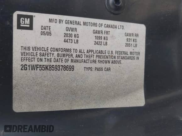 2005 Chevrolet Impala Police Police z VIN 2G1WF55K859378699, wystawiony jako IAAI lot #42249329 z przebiegiem 205 046 mil mil oraz . Historia ofert i sprzedaży dostępna na DreamBid. Obrazek 9.