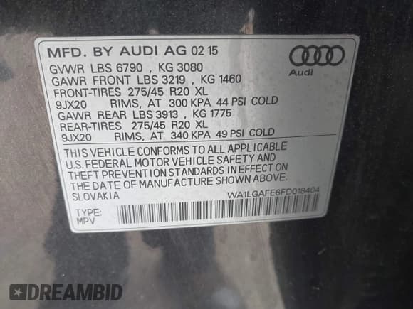 ✅ 2015 Audi Q7 Premium Plus • VIN: WA1LGAFE6FD018404 • Lot: 43781827. Wystawiony na IAAI z przebiegiem 161 962 mil. Bezpłatny archiwum sprzedaży aukcyjnych z USA i szczegółowy raport historii pojazdu na DreamBid. Zdjęcie 9.