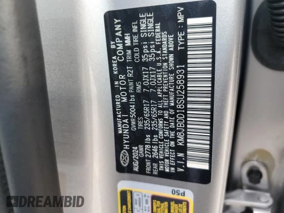 ✅ 2025 Hyundai Tucson Blue • VIN: KM8JBDD18SU258931 • Lot: 80087394. Wystawiony na Copart z przebiegiem 1 342 mil. Bezpłatny archiwum sprzedaży aukcyjnych z USA i szczegółowy raport historii pojazdu na DreamBid. Zdjęcie 13.