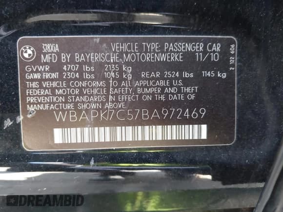 ✅ 2011 BMW 3 Series 328i xDrive • VIN: WBAPK7C57BA972469 • Lot: 42873163. Listed on IAAI with 113,771 mi. Free auction sales archive from the USA and detailed vehicle history report at DreamBid. Image 9.