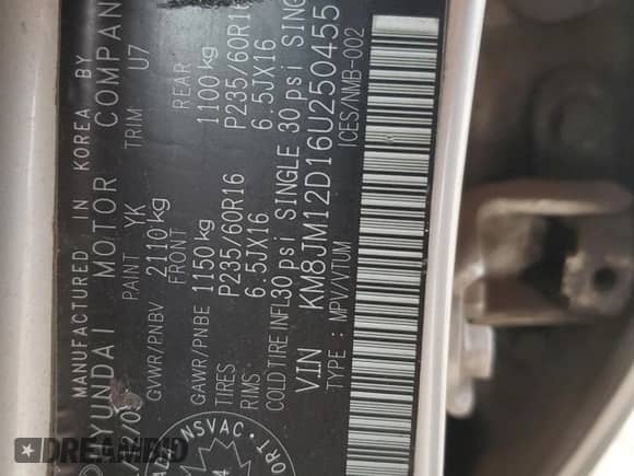 2006 Hyundai Tucson z VIN KM8JM12D16U250455, wystawiony jako Copart lot #78788844 z przebiegiem Nie podano mil oraz Szkoda całkowita • Salvage title. Historia ofert i sprzedaży dostępna na DreamBid. Obrazek 12.