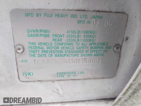 ✅ 2006 Subaru Forester X • VIN: JF1SG63616H758081 • Lot: 42394606. Listed on IAAI with 261,615 mi. Free auction sales archive from the USA and detailed vehicle history report at DreamBid. Image 9.