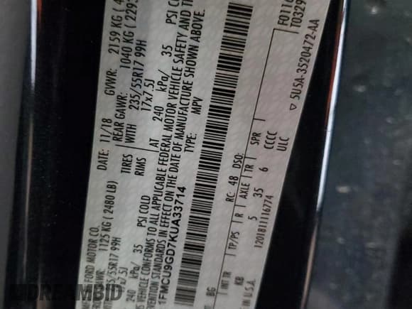 ✅ 2019 Ford Escape SE • VIN: 1FMCU9GD7KUA33714 • Лот: 69802445. Опубликован ранее на Copart с пробегом 47 083 миль. Бесплатный доступ к архиву аукционных продаж из США и подробный отчёт об истории автомобиля на DreamBid. Изображение 14.