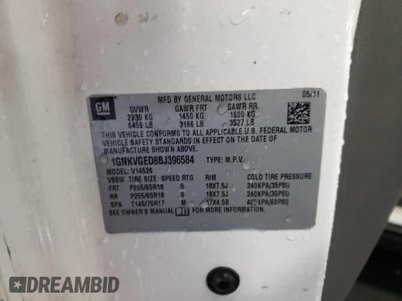 ✅ 2011 Chevrolet Traverse 1LT • VIN: 1GNKVGED8BJ396584 • Lot: 66977054. Wystawiony na Copart z przebiegiem 208 318 mil. Bezpłatny archiwum sprzedaży aukcyjnych z USA i szczegółowy raport historii pojazdu na DreamBid. Zdjęcie 13.