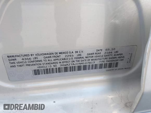 ✅ 2010 Volkswagen Jetta Limited Edition • VIN: 3VWAZ7AJ7AM107813 • Лот: 42271578. Опубликован ранее на IAAI с пробегом 118 844 миль. Бесплатный доступ к архиву аукционных продаж из США и подробный отчёт об истории автомобиля на DreamBid. Изображение 9.