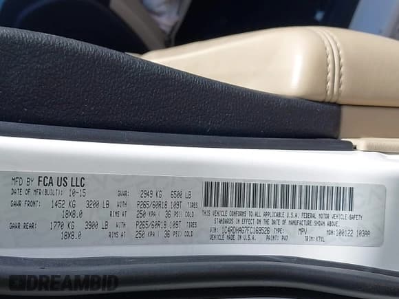 ✅ 2015 Dodge Durango SXT • VIN: 1C4RDHAG7FC169526 • Lot: 41802820. Wystawiony na IAAI z przebiegiem 210 700 mil. Bezpłatny archiwum sprzedaży aukcyjnych z USA i szczegółowy raport historii pojazdu na DreamBid. Zdjęcie 9.