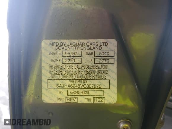 ✅ 1997 Jaguar XJ • VIN: SAJHX6248VC807875 • Лот: 91326205. Опубликован ранее на Copart с пробегом 111 202 миль. Бесплатный доступ к архиву аукционных продаж из США и подробный отчёт об истории автомобиля на DreamBid. Изображение 12.