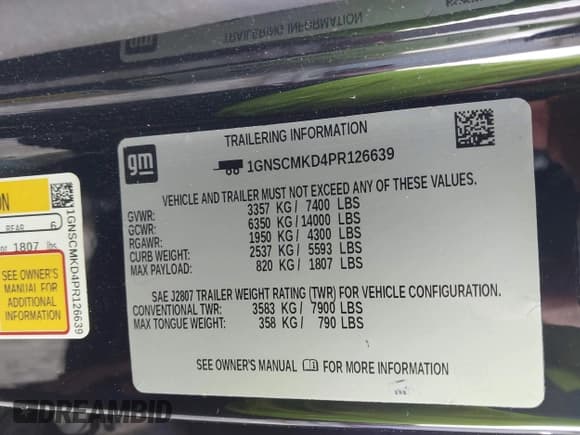 ✅ 2023 Chevrolet Tahoe LS • VIN: 1GNSCMKD4PR126639 • Lot: 42590229. Listed on IAAI with 37,080 mi. Free auction sales archive from the USA and detailed vehicle history report at DreamBid. Image 9.