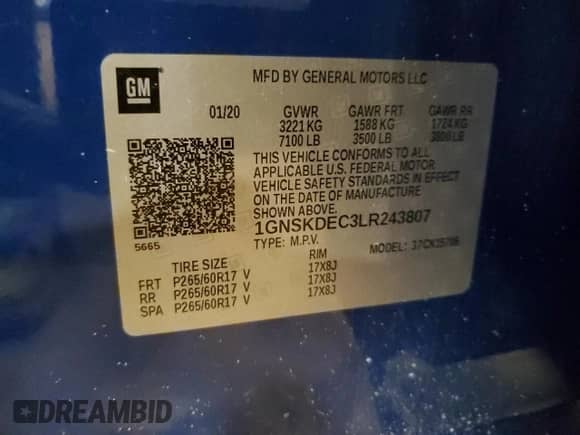 2020 Chevrolet Tahoe Commercial with VIN 1GNSKDEC3LR243807, listed as a Copart auction lot 89644145 with 96,707 mi miles and Clean title. Bid and sale history available at DreamBid. Image 13.