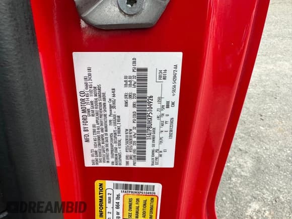 ✅ 2023 Ford Mustang EcoBoost • VIN: 1FATP8UHXP5104926 • Lot: 62898875. Wystawiony na Copart z przebiegiem 47 821 mil. Bezpłatny archiwum sprzedaży aukcyjnych z USA i szczegółowy raport historii pojazdu na DreamBid. Zdjęcie 10.