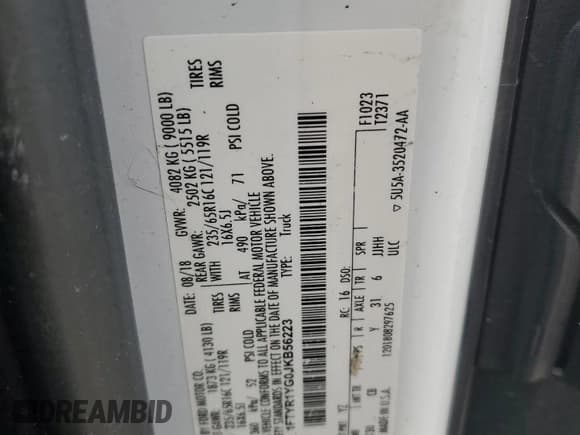 ✅ 2018 Ford Transit • VIN: 1FTYR1YG0JKB56223 • Lot: 91354475. Wystawiony na Copart z przebiegiem 143 138 mil. Bezpłatny archiwum sprzedaży aukcyjnych z USA i szczegółowy raport historii pojazdu na DreamBid. Zdjęcie 12.