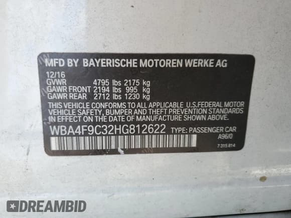 ✅ 2017 BMW 4 Series 430i xDrive • VIN: WBA4F9C32HG812622 • Lot: 80710295. Listed on Copart with Not provided. Free auction sales archive from the USA and detailed vehicle history report at DreamBid. Image 13.