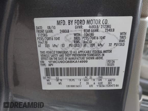 ✅ 2011 Ford Escape XLT • VIN: 1FMCU9DG6BKA14999 • Лот: 43706446. Опубликован ранее на IAAI с пробегом 180 000 миль. Бесплатный доступ к архиву аукционных продаж из США и подробный отчёт об истории автомобиля на DreamBid. Изображение 9.