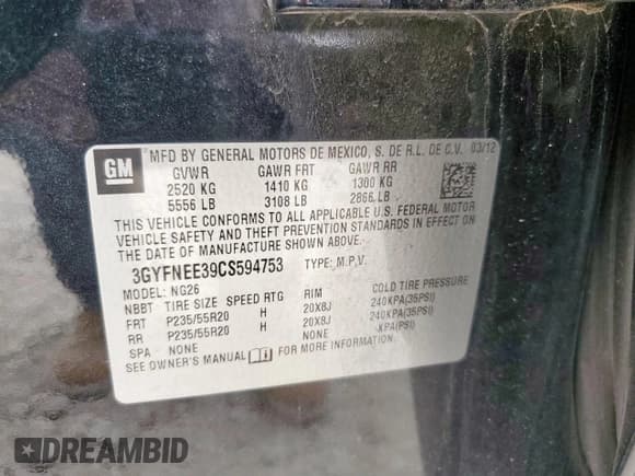 ✅ 2012 Cadillac SRX Performance Collection • VIN: 3GYFNEE39CS594753 • Lot: 92873555. Listed on Copart with 151,617 mi. Free auction sales archive from the USA and detailed vehicle history report at DreamBid. Image 13.