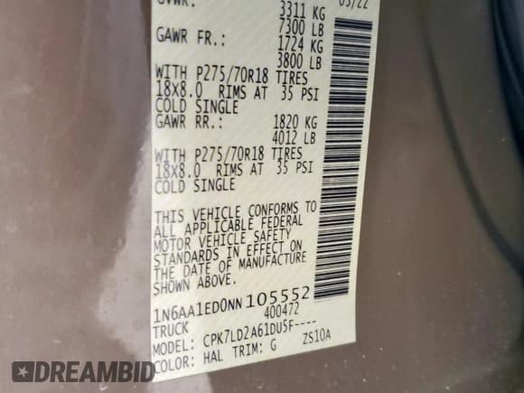 ✅ 2022 Nissan Titan SV • VIN: 1N6AA1ED0NN105552 • Lot: 65369485. Wystawiony na Copart z przebiegiem 48 932 mil. Bezpłatny archiwum sprzedaży aukcyjnych z USA i szczegółowy raport historii pojazdu na DreamBid. Zdjęcie 13.