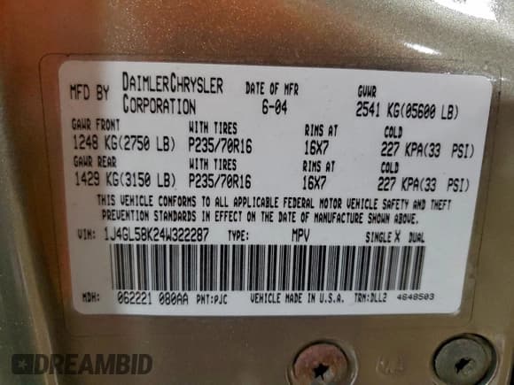 ✅ 2004 Jeep Liberty Limited • VIN: 1J4GL58K24W322287 • Lot: 95184655. Listed on Copart with 136,684 mi. Free auction sales archive from the USA and detailed vehicle history report at DreamBid. Image 13.