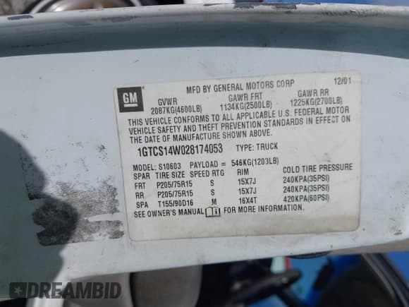 ✅ 2002 GMC Sonoma SLS • VIN: 1GTCS14W028174053 • Лот: 42573464. Опубликован ранее на IAAI с пробегом 185 563 миль. Бесплатный доступ к архиву аукционных продаж из США и подробный отчёт об истории автомобиля на DreamBid. Изображение 9.