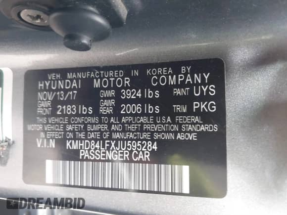 2018 Hyundai Elantra Value Edition with VIN KMHD84LFXJU595284, listed as a IAAI auction lot 39064105 with 117,053 mi miles and . Bid and sale history available at DreamBid. Image 9.