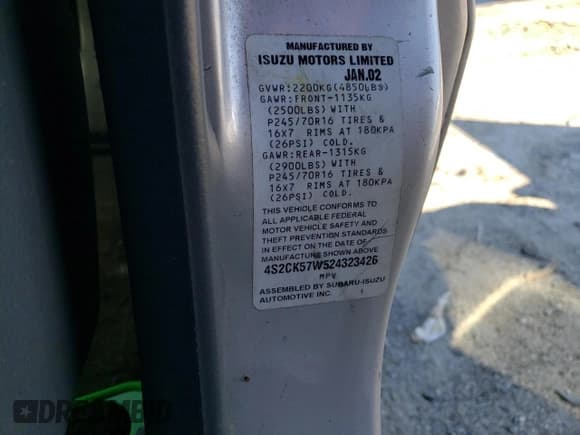 ✅ 2002 Isuzu Rodeo • VIN: 4S2CK57W524323426 • Lot: 42191765. Listed on Copart with 112,024 mi. Free auction sales archive from the USA and detailed vehicle history report at DreamBid. Image 15.